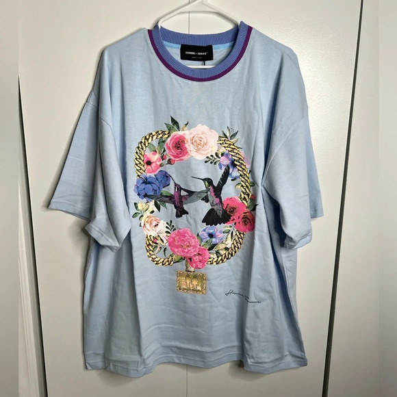 Homme + Femme Other - Homme + Femme - PARADISE CHAIN TEE Hummingbirds in Blue - XXL NWT